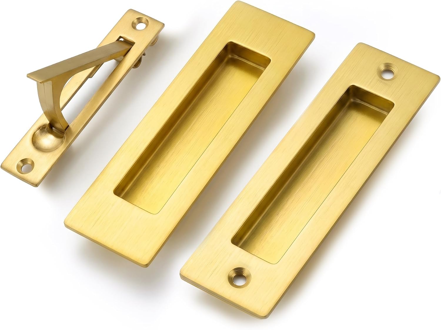 6 in Pocket Door Pulls& Edge Pull Set Solid Wood Sliding Door Hardware Kit, Rectangular Recessed Flush FingerHandle, Used for Pocket & Barn Doors Brushed Gold | Solid Wood Sliding Door Hardware Kit, Rectangular Recessed Flush FingerHandle, Used for Pocket & Barn Doors