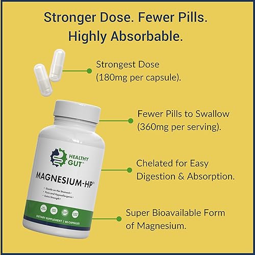 Miniatura 4 de Healthy Gut Magnesio-HP  Glicinato ultra puro con cero rellenos  180 mg de glicinato de magnesio  90 porciones