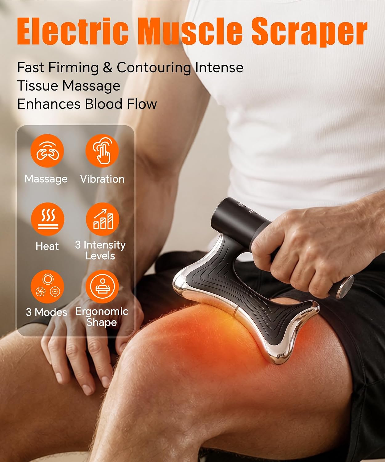 Heated Muscle Scraper, 3-Speed Vibration Body Gua Sha Tool, Black