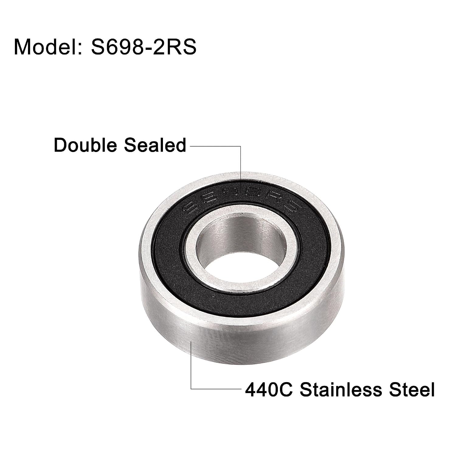 sourcing map S698-2RS Stainless Steel Ball Bearing 8mmx19mmx6mm Double Sealed Bearings 4 Pcs, 8x19x6mm - Image 3