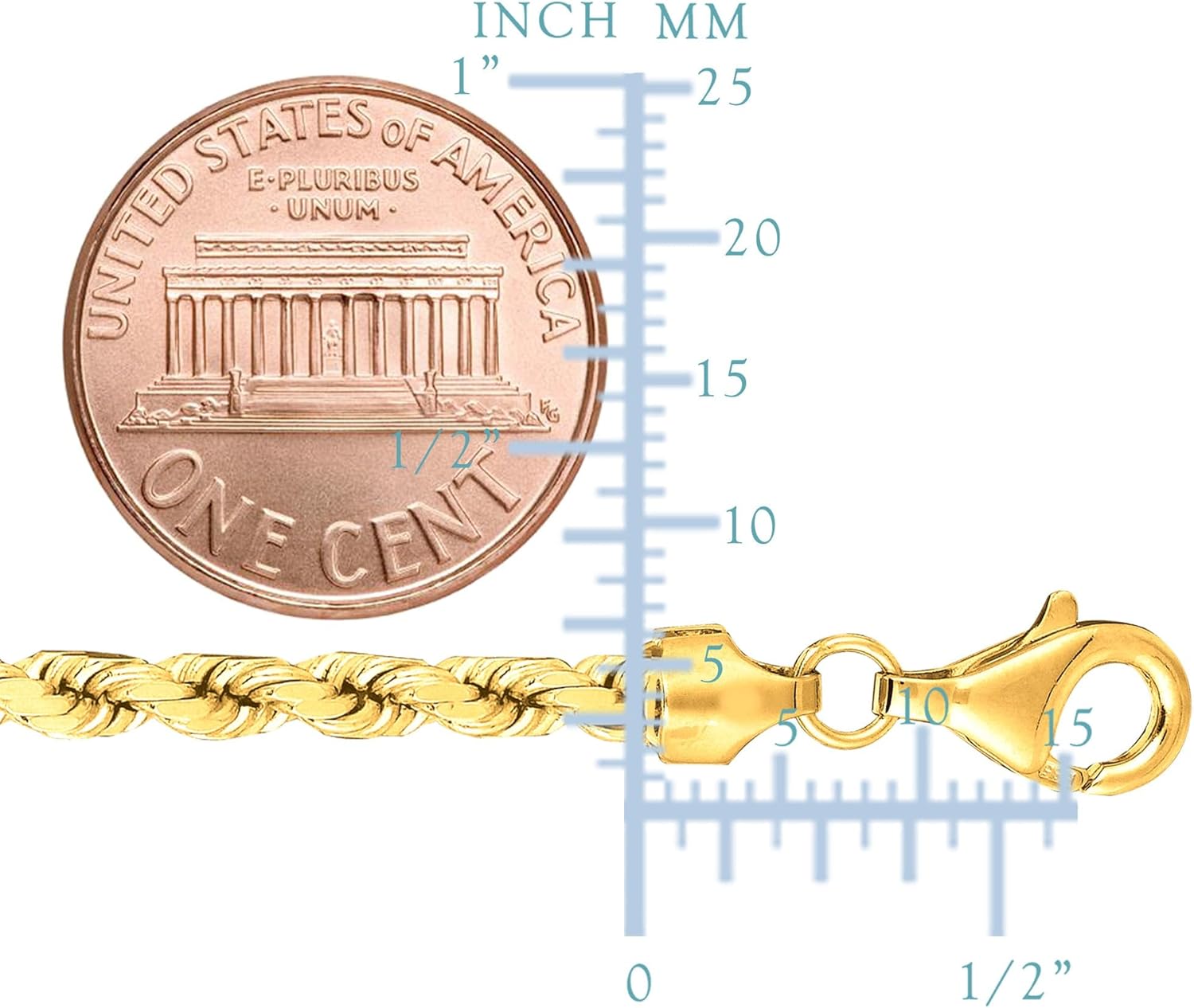 Jewelry Affairs 10k Yellow Solid Gold Diamond Cut Rope Chain Necklace, 3.5mm - Image 3