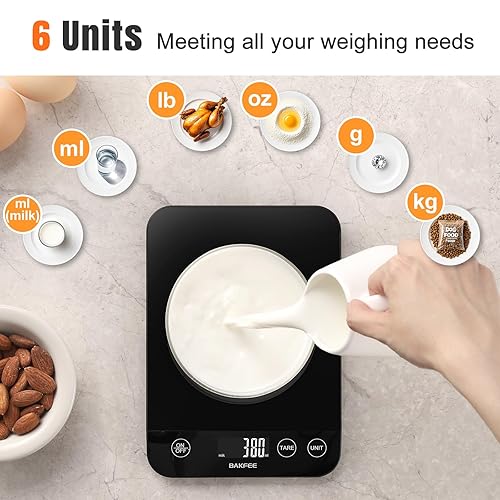 Miniatura 6 de Báscula de alimentos, báscula de cocina recargable de 33 libras con vidrio templado, gramos y onzas, carga USB, 0.03 oz de alta precisión