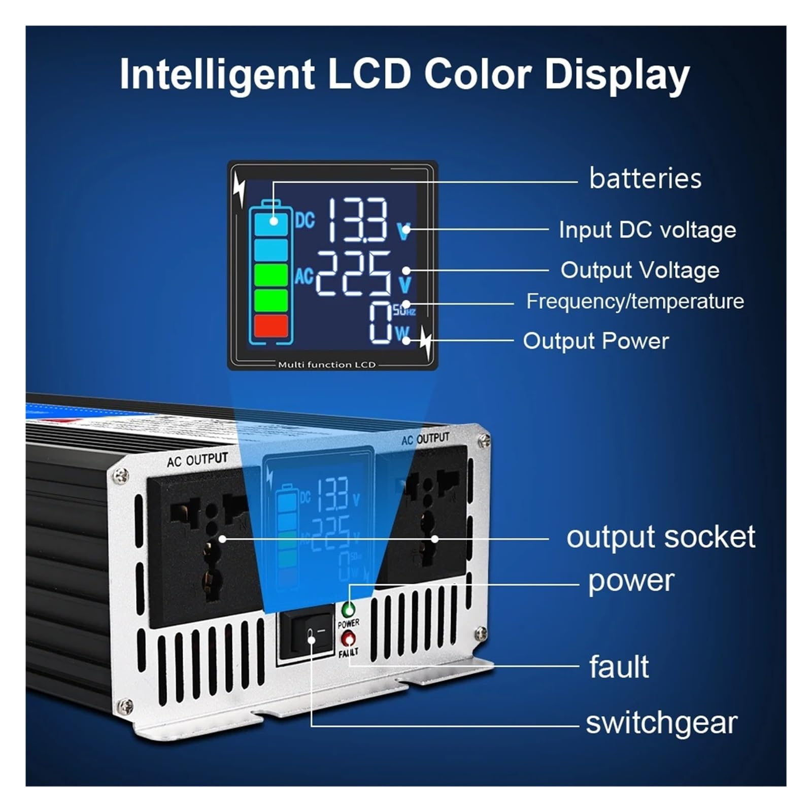 Convertidor Inversor Transformador Inversor Onda Sinusoidal Pura 3200W 4000W 5000W 6000W Potencia CC 12V/24V A CA 220V Voltaje 50/60 Hz Inversor Solar para Coche LED(24V,220V 50HZ,6000W)