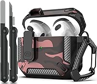 Vista 40 de RFUNGUANGO Funda para AirPod de 2ª generación con kit de limpieza, armadura protectora de carcasa dura militar con bloqueo para funda de carga