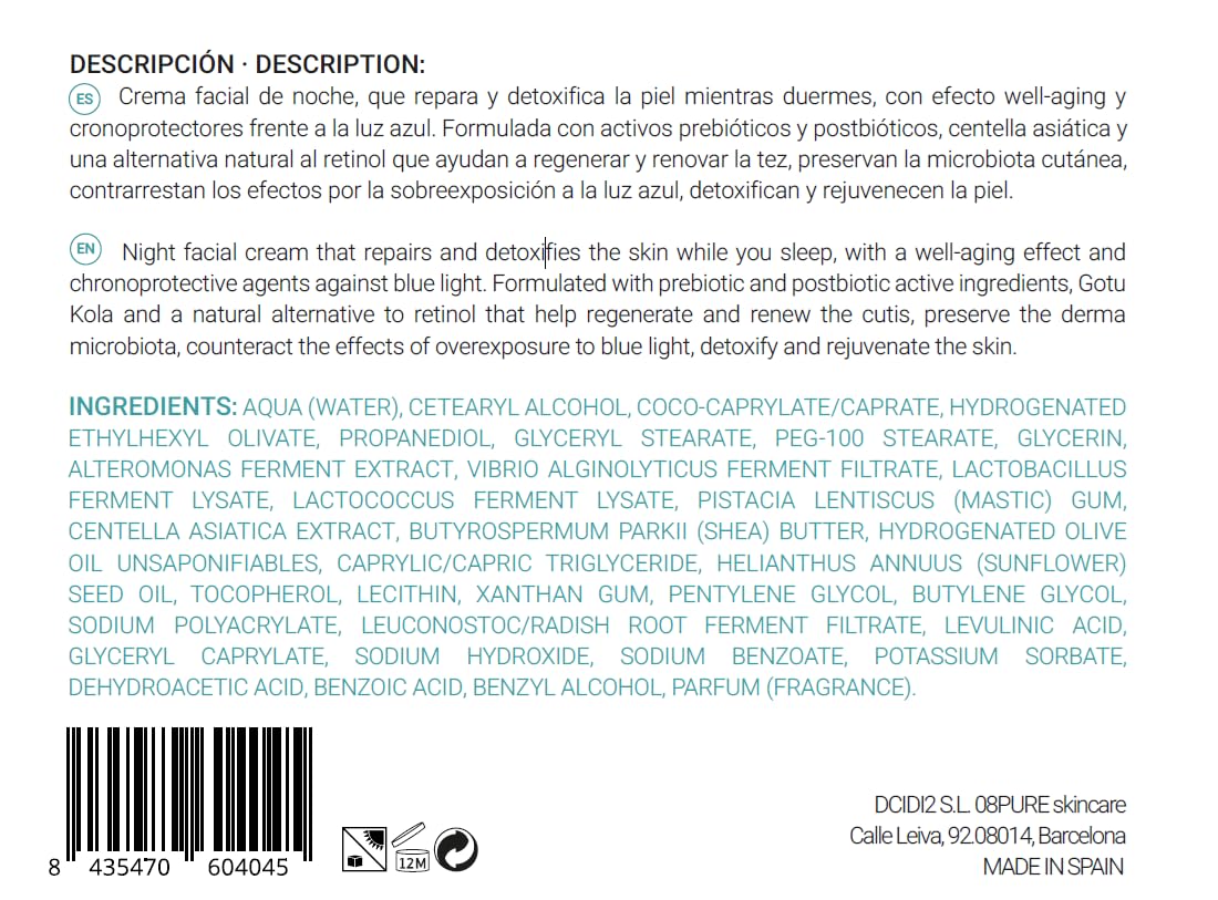 08PURE Skincare Moorea Moorea Moon Nocny krem regenerujący do twarzy z bioofertami morskimi i NovoRetin, do wszystkich rodzajów skóry, 50 ml