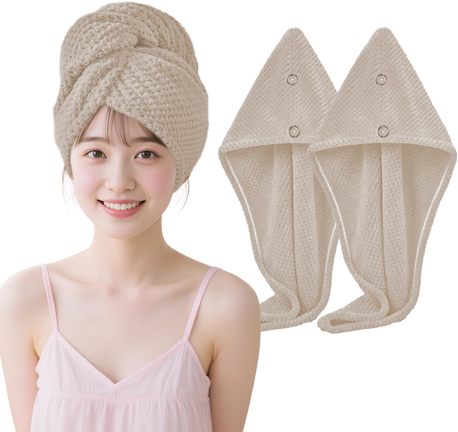 Hair Drying Towel, Hair Towel, Quick Drying, Set of 2, Hair Towel, Hair Drying Cap, Hair Turban, Quick Drying, Wrap Around Your Head, Microfiber, Soft, Time Saving, Easy to Carry, For Adults and Kids