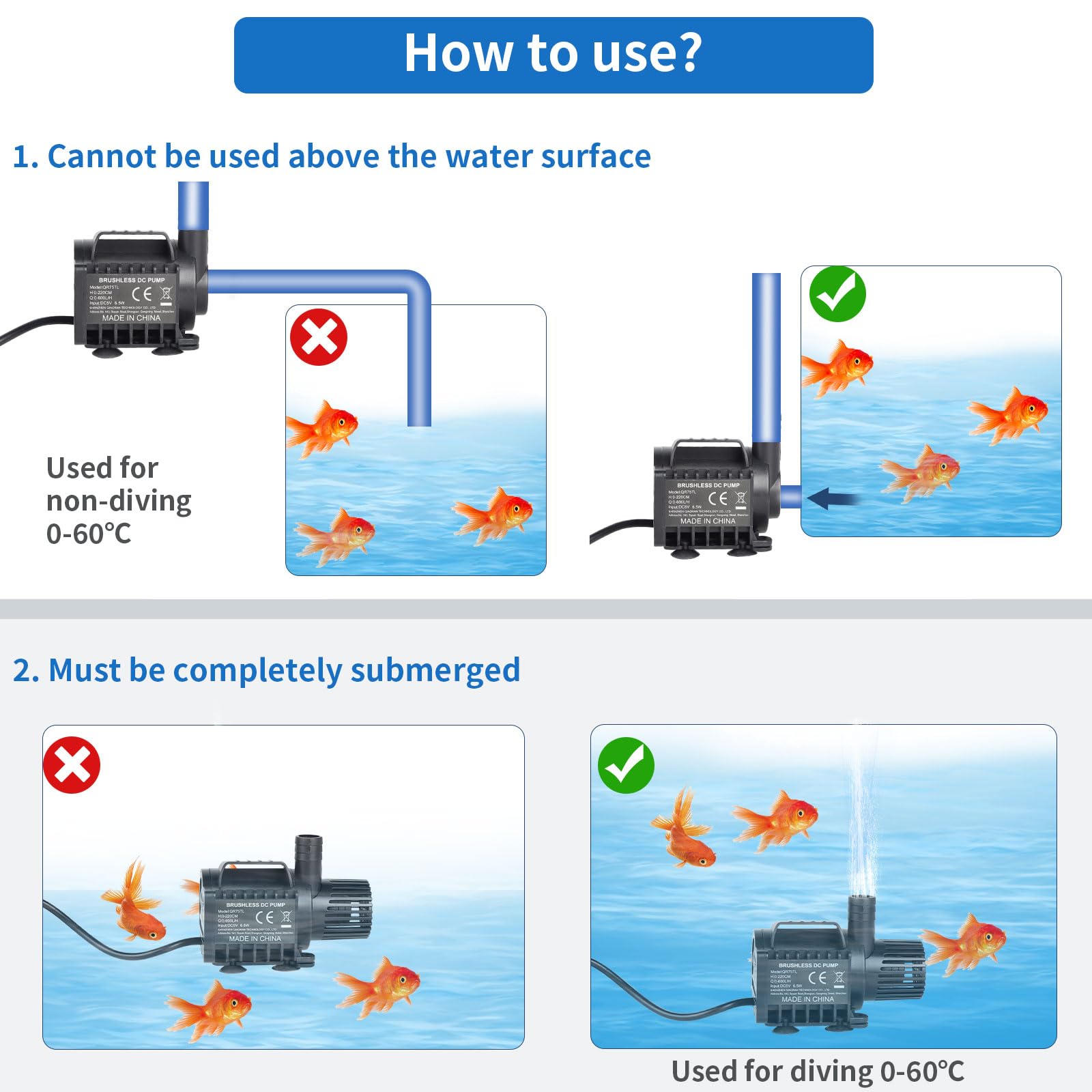 SWAWIS Pompa Acquario Pompa Laghetto 600L/H 2,2M DC5V 6,5W Mini Pompa Acqua con Controllo Della Velocità Pompa Sommersa Mini Pompa Acqua Ultra-Quiet Pompa per Acquario Fontana Pompa per Laghetto
