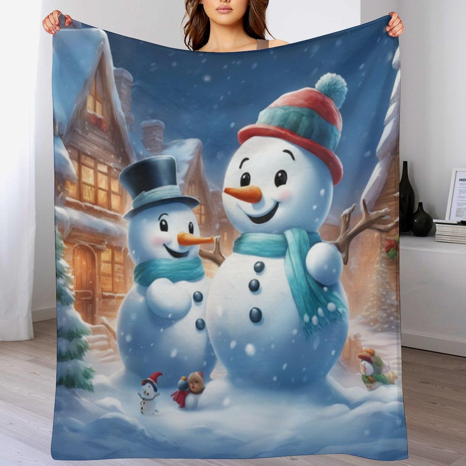 Manta de muñeco de nieve 180x200 cm de franela suave para cama y sofá cuatro estaciones
