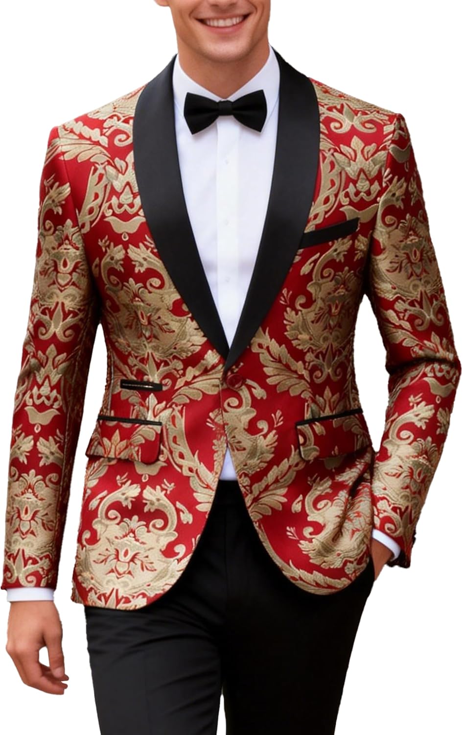 UNINUKOO Men's Suit 2 Piece Floral Paisley Regular Fit Tuxedo Suits for Men Dinner Party Jacket Pants Set