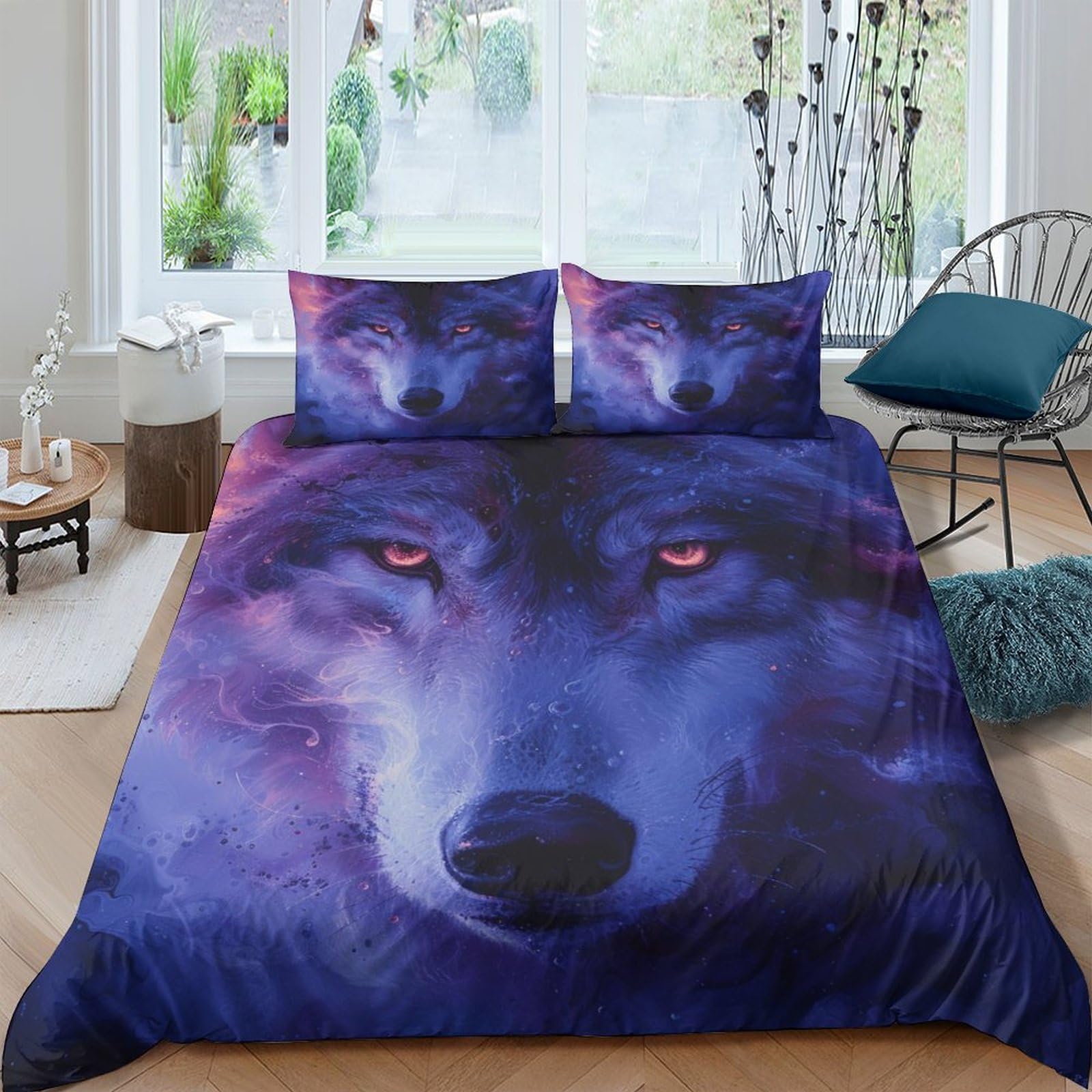 BARDYS Wolf 3D Printed Wild Animals Duvet Cover Comforter Covers for Boys Girls Quilt Cover with Zipper Closure Soft Microfiber with Pillow Cases Bedding Set 3 Pieces Double（200x200cm）