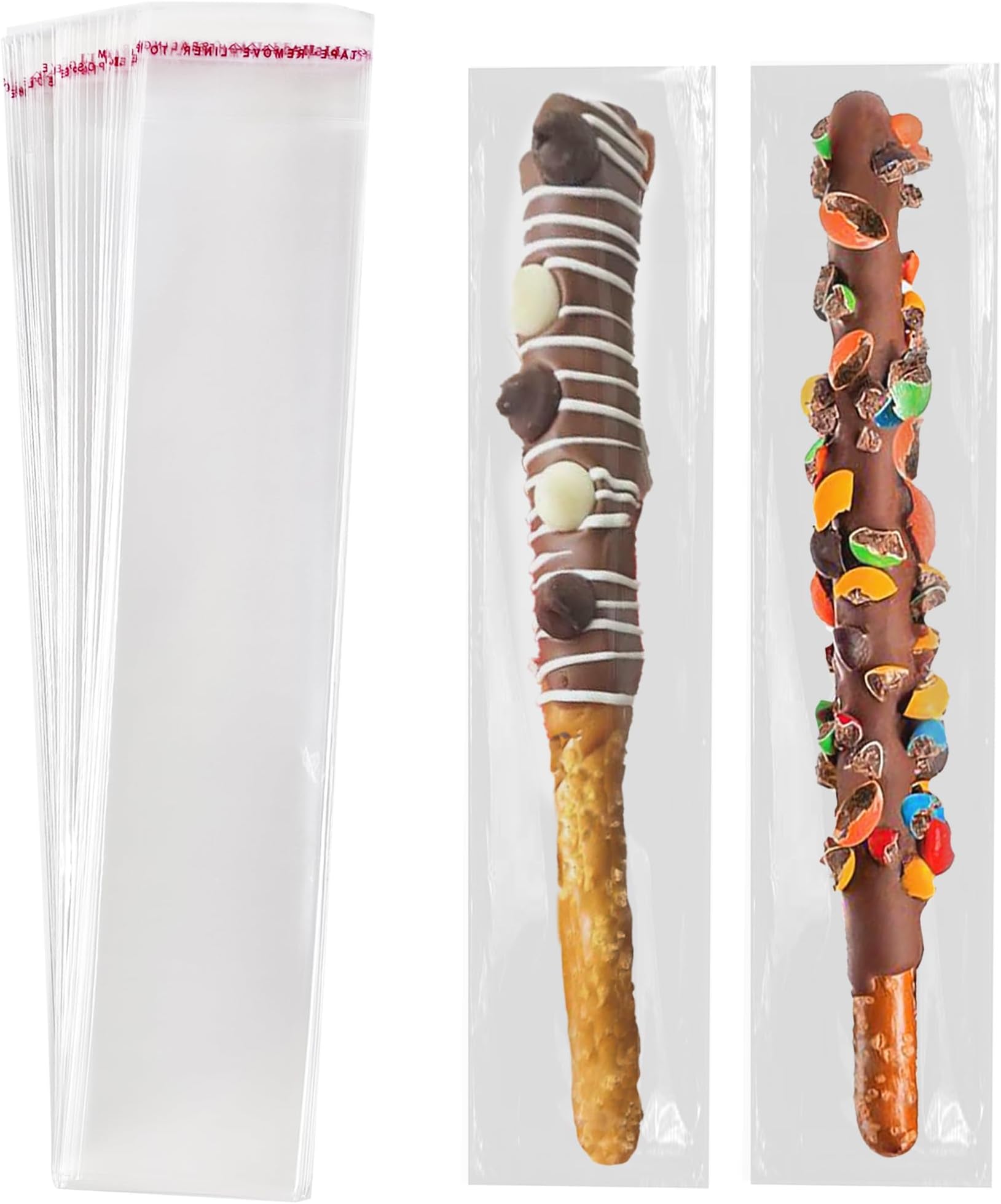 100 Pcs Cellophane Treat Bags, 2x10 inch Self Sealing Pretzel Rod Bags, Clear Cellophane Bags for Favors, Adhesive Pretzels Individual Bags Plastic Gift Bags, Party Cello Bags for Pretzel Stick Candy