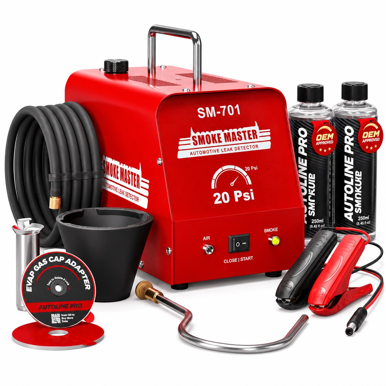 AutoLine Pro - 2025 - Máquina de humo de alto volumen para automóviles - Detector de fugas EVAP con compresor de aire integrado, modelo 701C, kit de herramientas para detector de humo de escape al