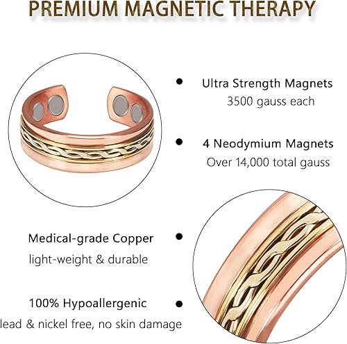 Miniatura 5 de EnerCoppeX Anillos de cobre para mujer para artritis y articulación, anillo magnético ajustable para los dedos del pulgar, anillos de terapia