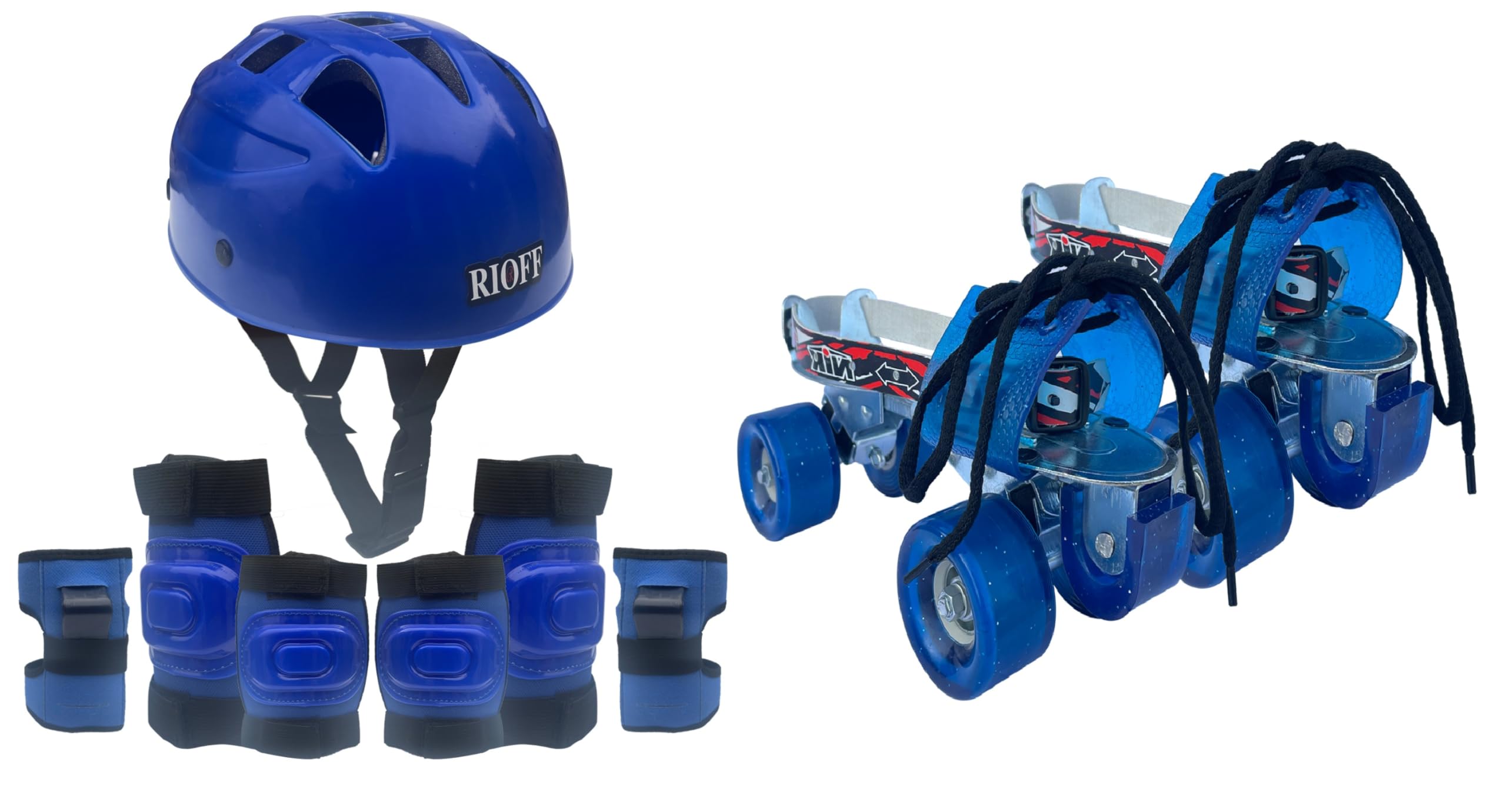 Rioff® Roller Skates Combo (Skates + Helmet + Gloves + Knee Guards & Elbow Guards) - for Age Groups 12 to 16 Years | Academy & School Level Skating (Multicolor)