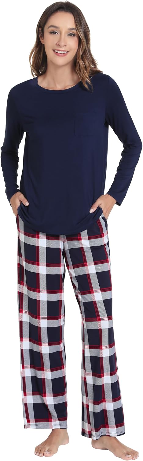 WiWi Women's Bamboo Viscose Pajamas Sets Long Sleeve Cooling Sleepwear S-2X