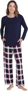 WiWi Women's Bamboo Viscose Pajamas Sets Long Sleeve Cooling Sleepwear S-2X | Crew Neck & Tag-Free, Super Soft Loungwear, Moisture Wicking for Hot Flashes & Night Sweats, Breathable, OEKO-TEX Certified