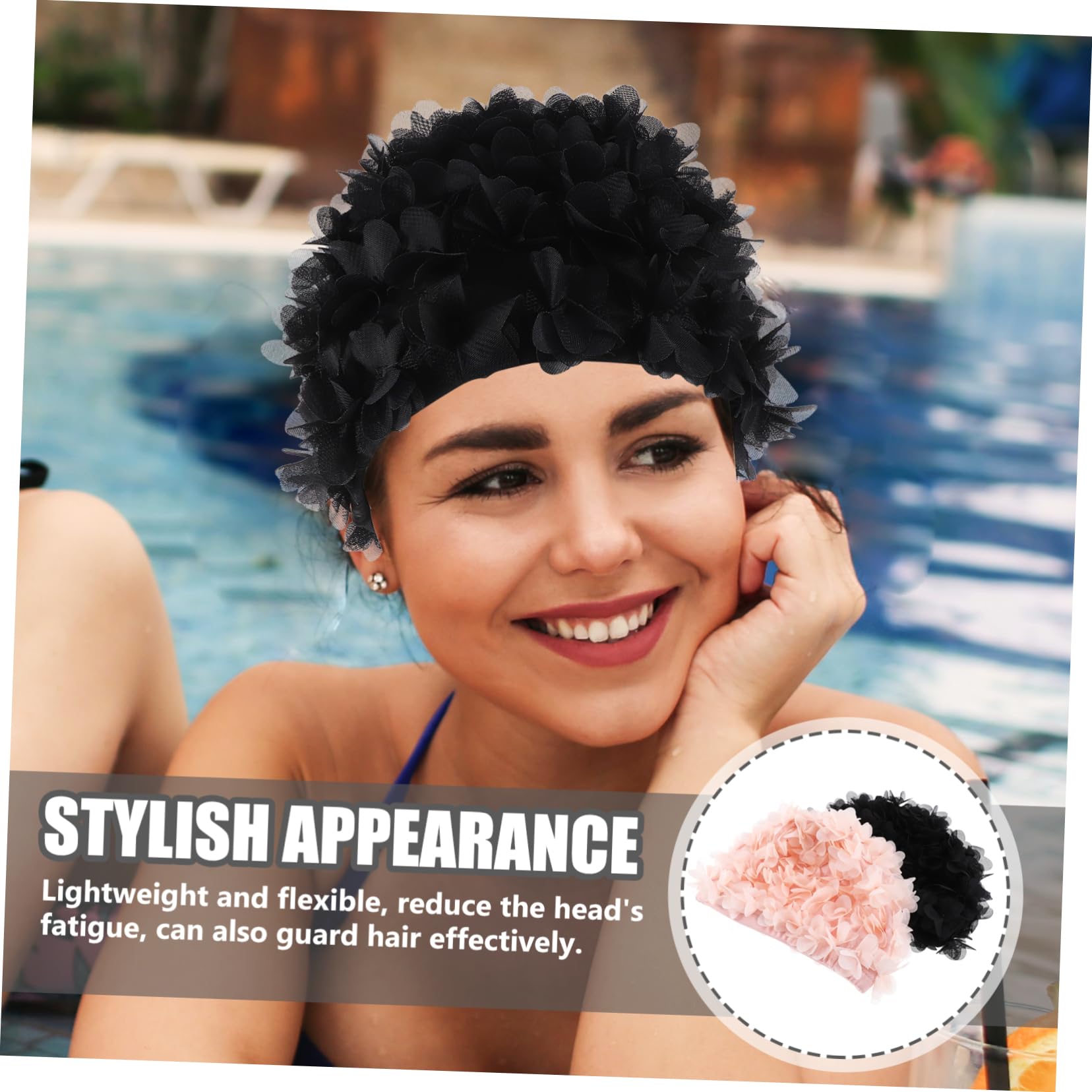 Abaodam 2pièces Bonnet De Bain pour Femme avec Bonnet De Piscine pour Cheveux Longs Épais Ou Bouclés Facile à Enfiler Retirer