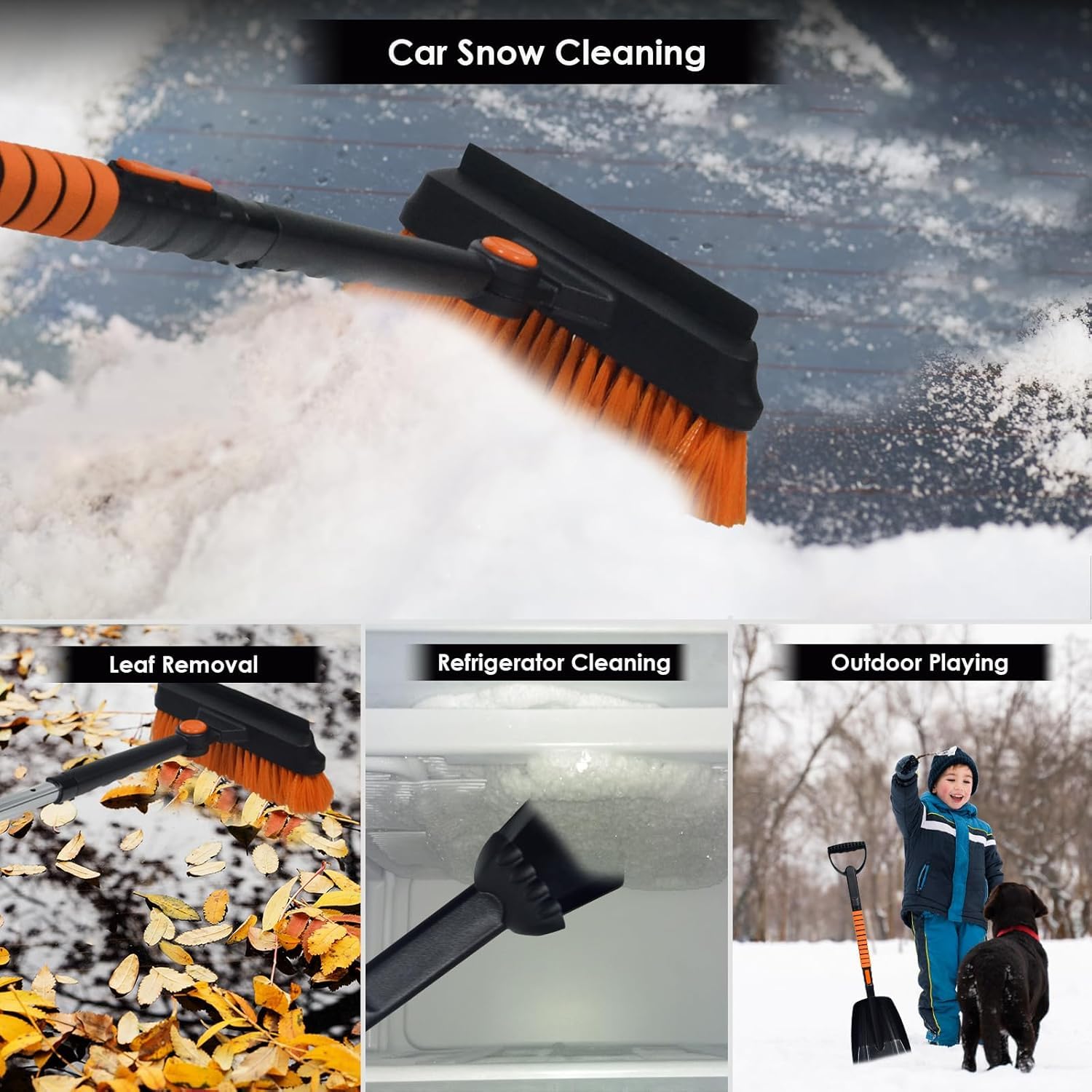 Pelle a Neige Pliable Ensemble Kit Déneigement Auto, AIOMEST Dégivreur et Grattoir à Glace pour Pare-Brise, Balai de Neige Extensible 106cm avec Raclette Enlever la Neige pour Voiture, Camion, SUV