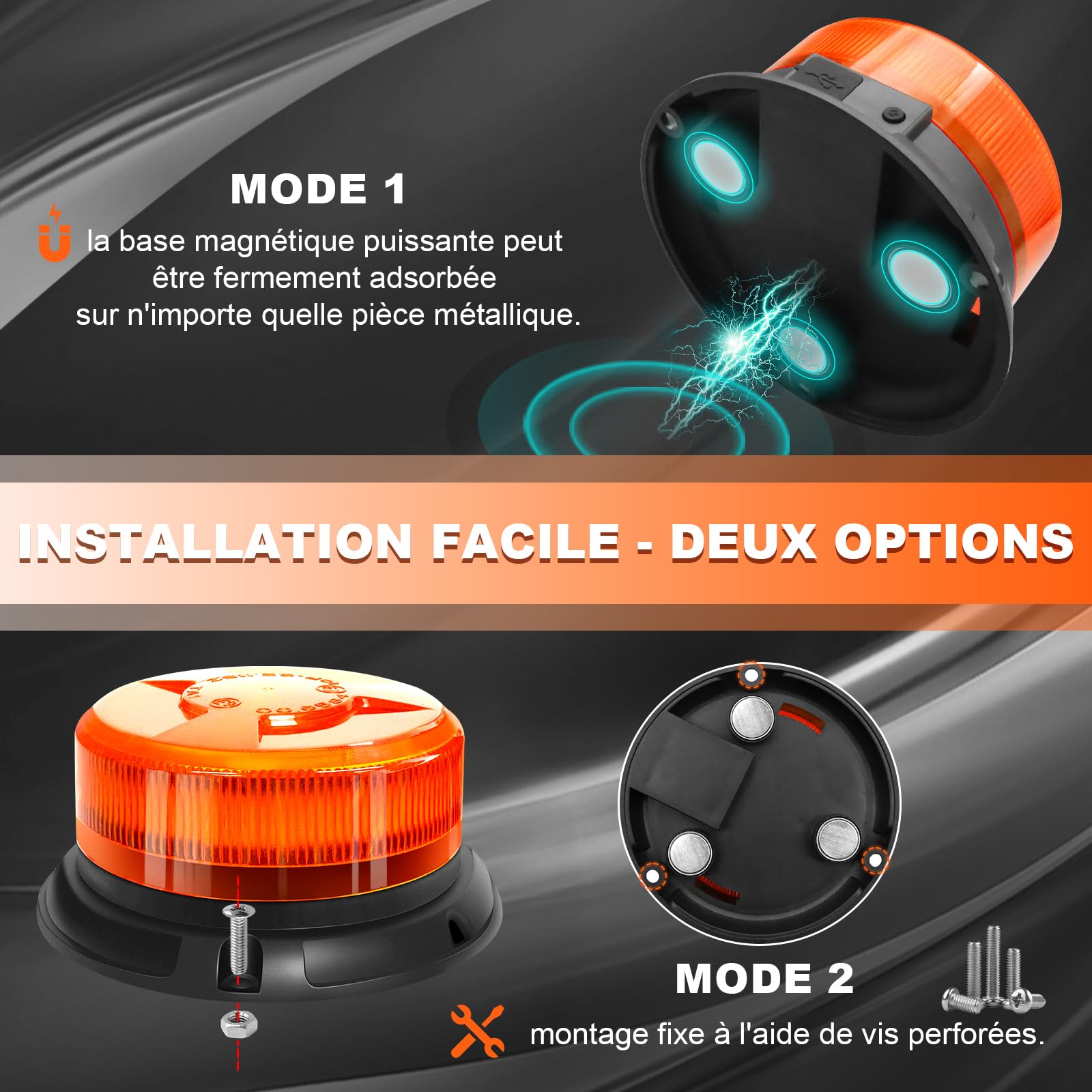 antom Gyrophare LED Sans Fil Rechargeable avec télécommande 12V-24V orange phare d’avertissement clignotant magnétique 9 Modes de Flash avec pour golf UTV Car Bus