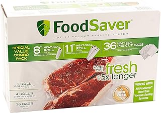 Special Value Combo Pack FoodSaver 8" & 11" Rolls & 36 Heat-Seal Pre-Cut Bags BPA free