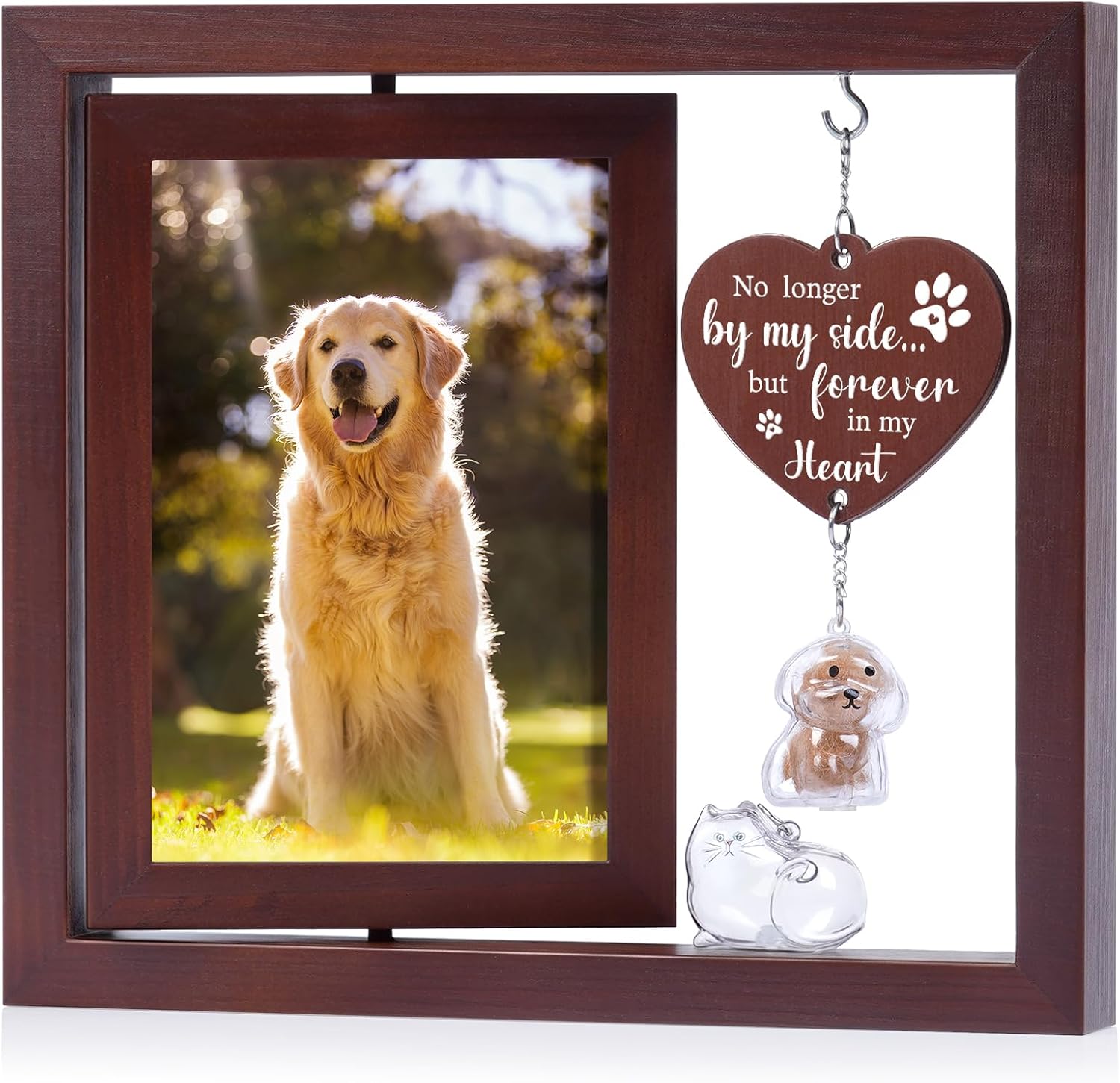 Jigfoxy Dog Memorial Gifts for Loss of Dog - Rotating Wooden Picture Frame for 4x6 Photo and Pets Hair Storage - Pet Memorial Gifts - Cat Sympathy Bereavement Remembrance Picture Frame