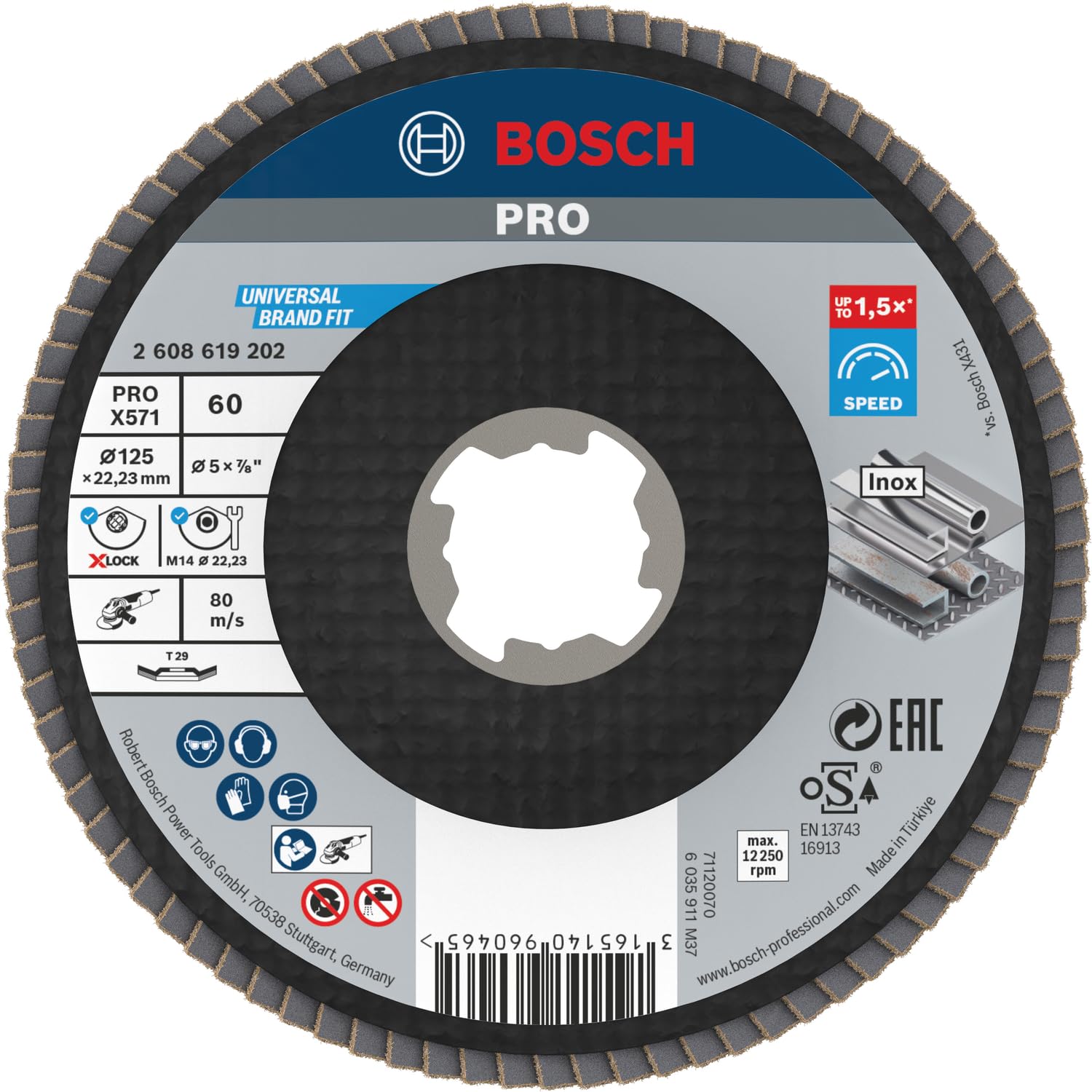 Bosch Professional 2608619204 Angled Flap Disc Best for Metal X-Lock, X571, Diameter 125 mm, Grain K120