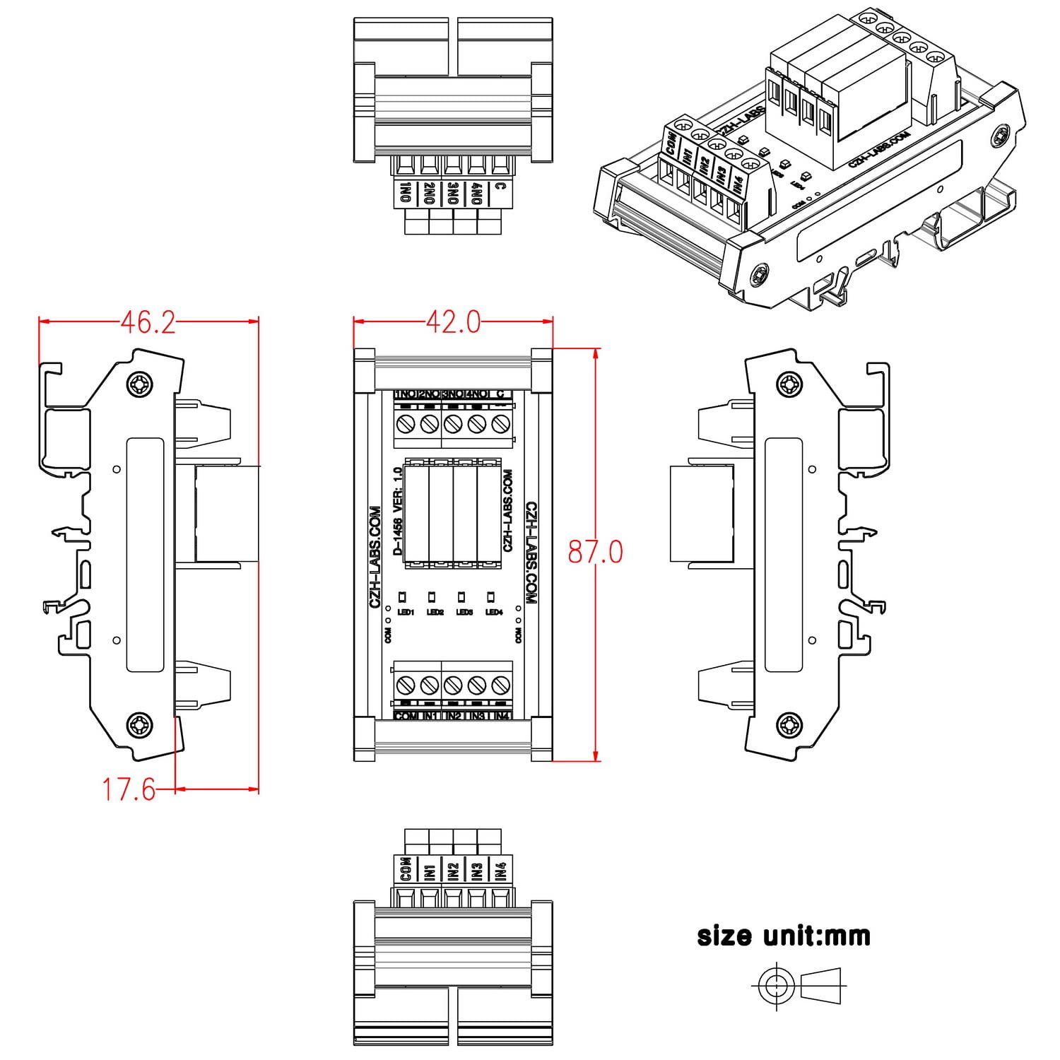 DIN Rail Mount AC/DC 5V 12V 24V SPST-NO 5Amp Power Relay Module (AC/DC 24V, 4 Channels)