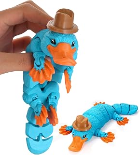 GemmiCho 3D Printed Animal, 5.5" Articulated Platypus Toy, 3D Printed Toys, Flexible Animal Figurine with Hat, Realistic Desk Decor & Stress Relief Gift for Office (Platypus Toy)