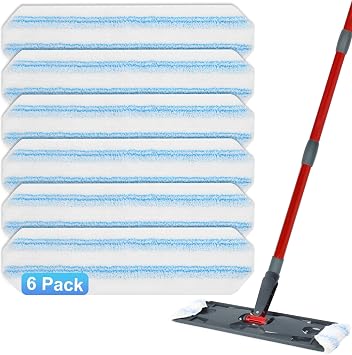 Mop Replacement Pads for Ocedar H2prO Flat Mop, 6 Pack Mop Refills for O-Cedar H2pro Flat Mop, Machine Washable Reusable Microfiber Mop Heads Replacements for Ocedar H2 Pro Mop