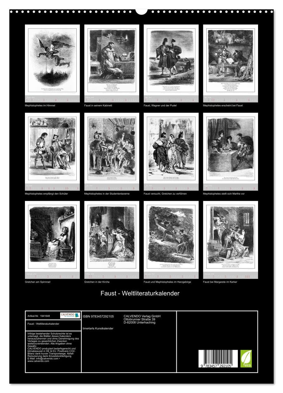 Faust - Weltliteraturkalender (hochwertiger Premium Wandkalender 2026 DIN A2 hoch), Kunstdruck in Hochglanz: Goethe. Literaturkalender von E. Delacroix. (CALVENDO Kunst)