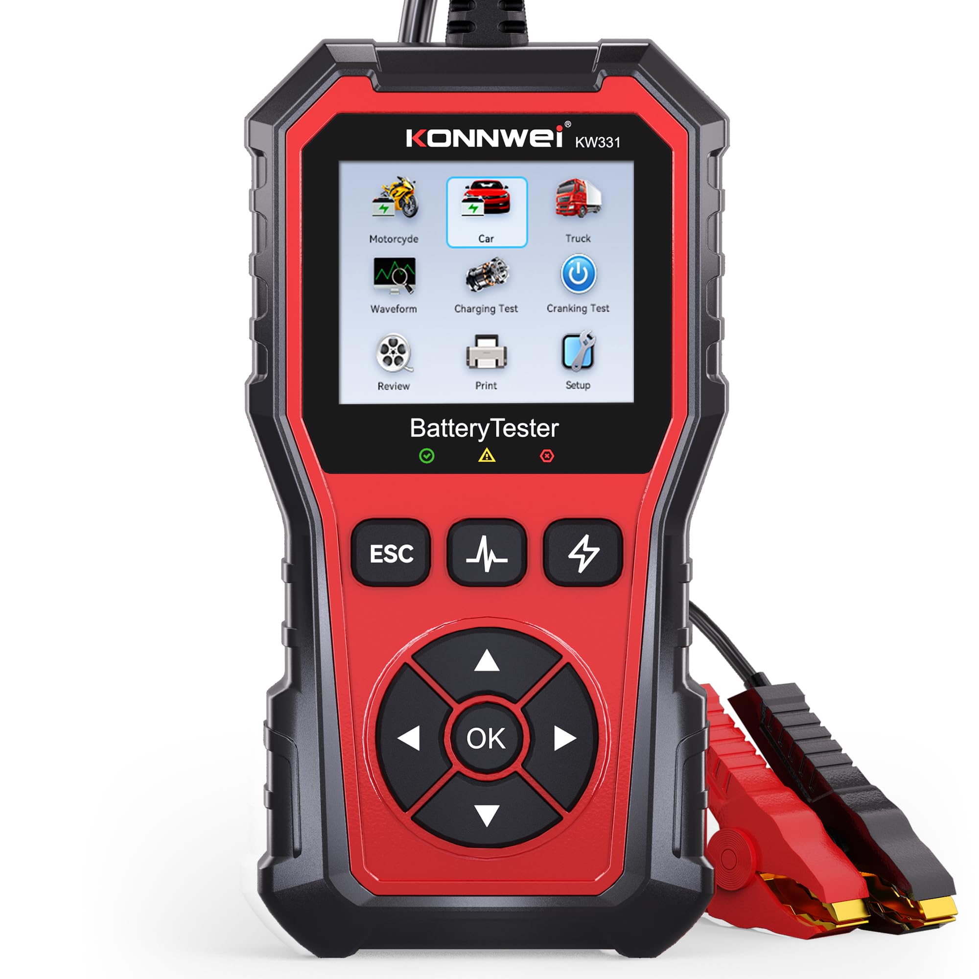 KONNWEI Autobatterie Tester KW331, 6V 12V 24V batterietester kfz 10-2000 CCA, batterie tester auto Lade-Anlasser-System Autoatterie analysator für Auto, LKW, Marine, Motorrad, SUV