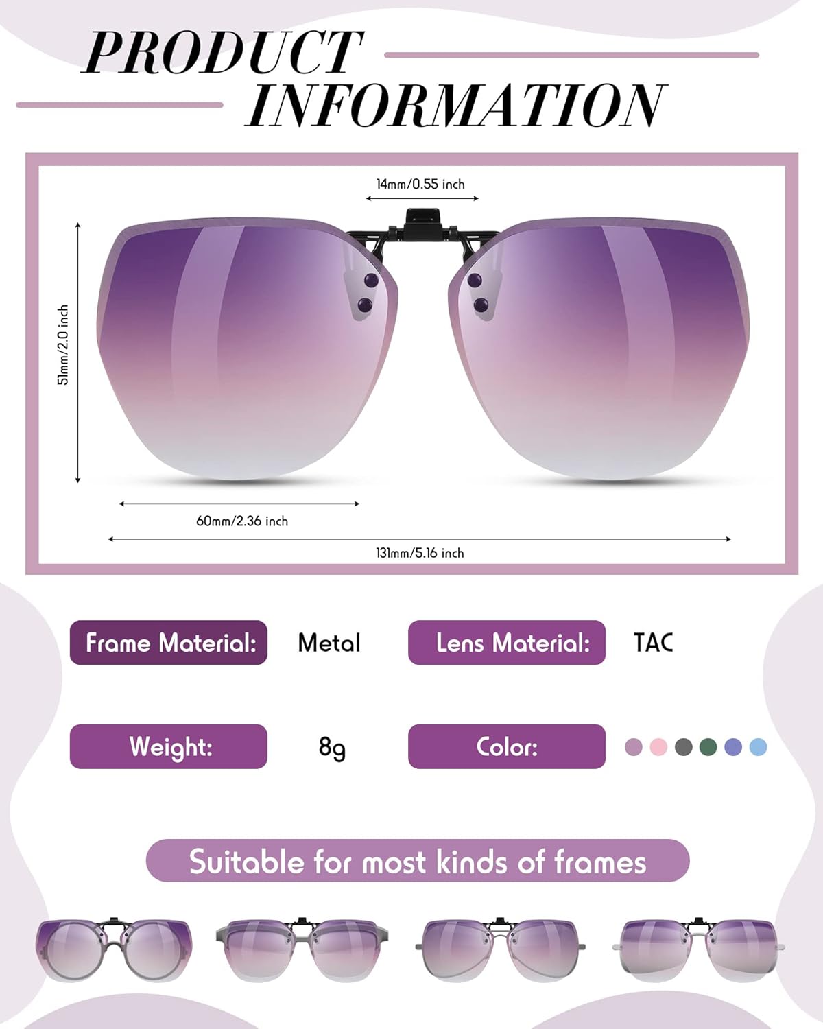 Weewooday 6 Pairs Polarized Clip on Sunglasses for Women Men UV Protection Polygon Clip on Sunglasses Colorful Flip up Driving Glasses for Outdoors Indoor Eyeglasses, 6 Colors - Image 2