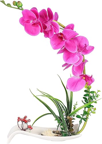 Miniatura 2 de Maceta de orquídea artificial, arreglo artificial de faleanopsis con florero, flor de orquídea decorativa, bonsái con 9 luces LED (blanco)