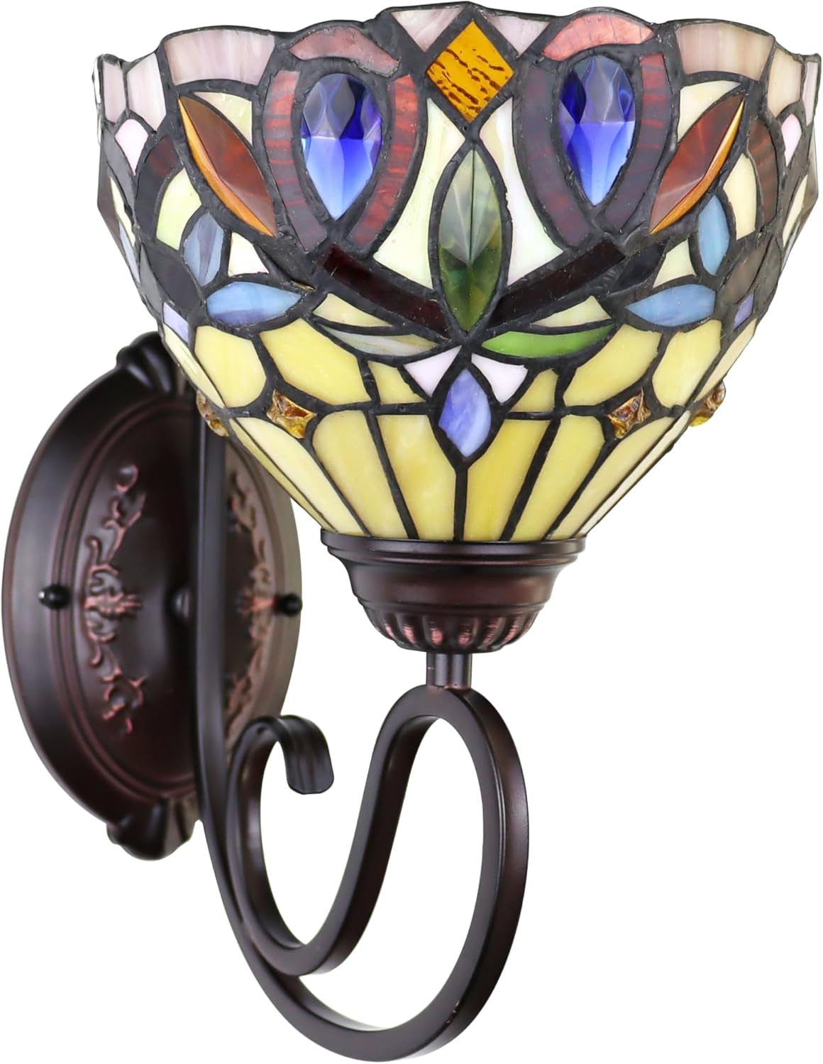 Chloe Lighting Serenity Victorian Tiffany-Style Dark Bronze 1 Light Wall Sconce 8" Wide, Multicolor, 7.5 x 11 x 12.1