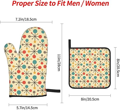 Miniatura 4 de Guantes de horno atómicos y soportes para ollas retro de mediados de siglo Fifties, resistentes al calor, juego de 4 piezas, impermeables,