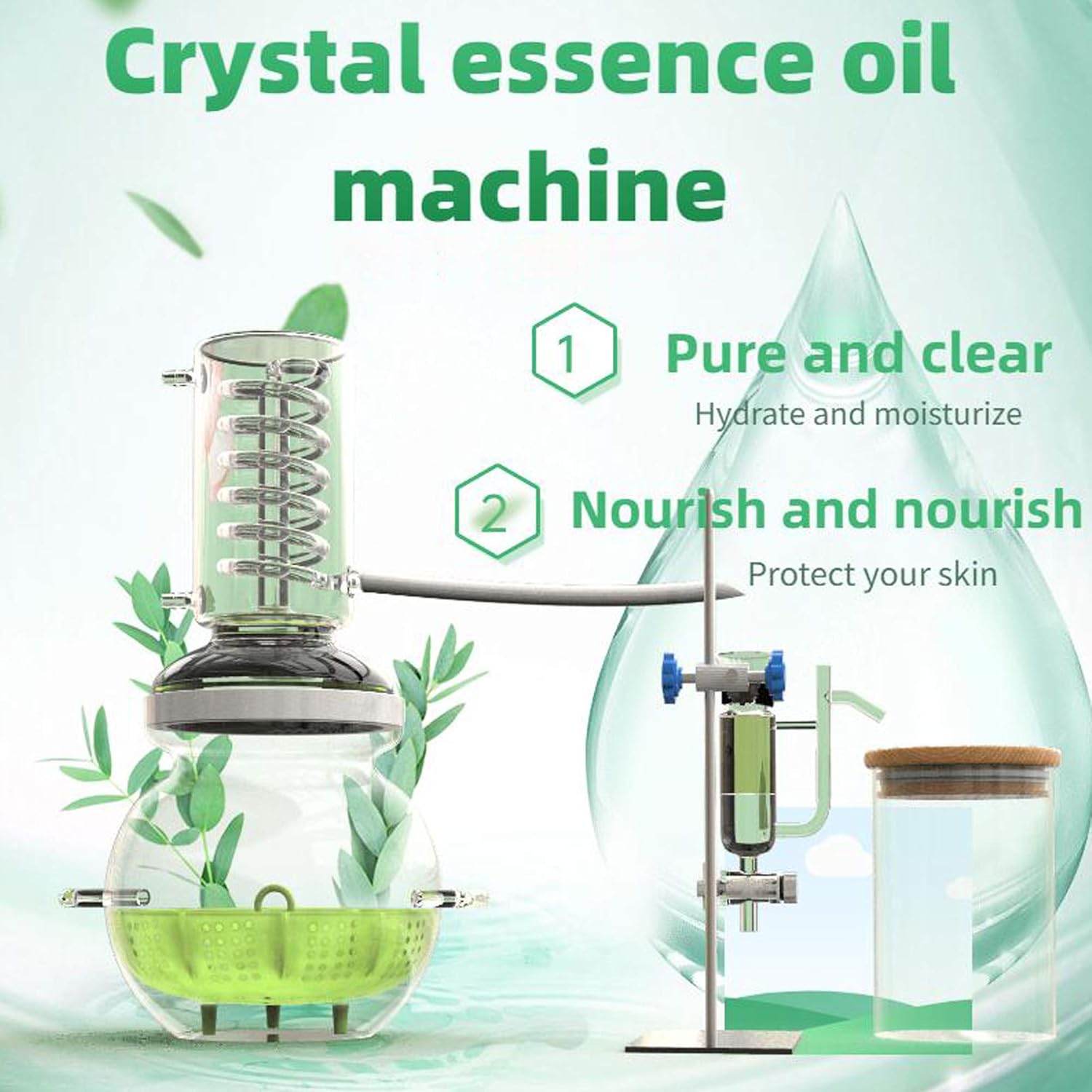 YUEWO 1Gal/4Liters Crystal Essential Oil Distillation Equipment Hydrosol Extractor Machine Water Distillers Home Brewing Kit for Home Countertop (Height:450cm/177inch+Essential Oil Separator)