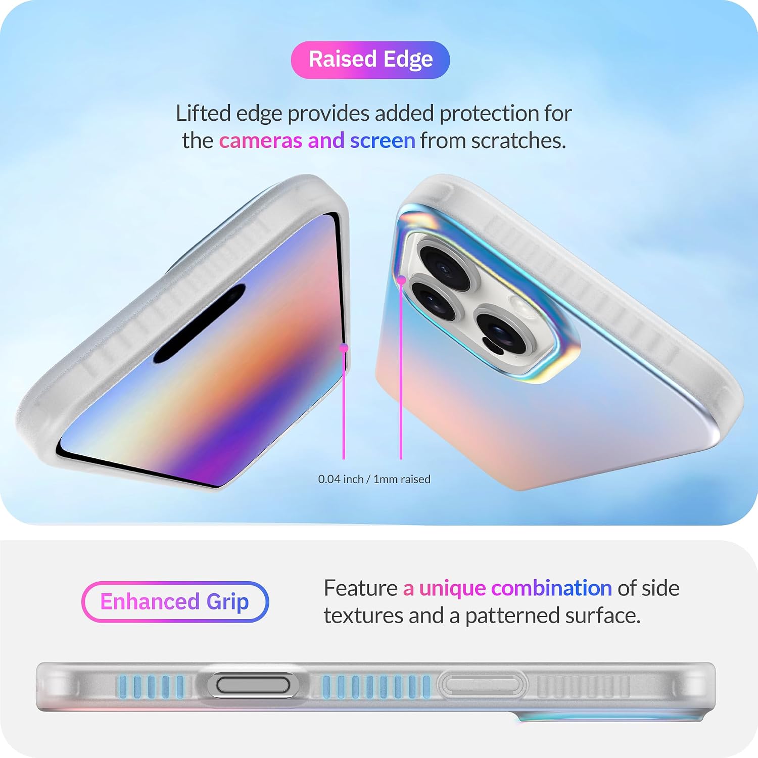 LONLI Hue for iPhone 16 Pro Max Case – Dynamic PrismGlow Holographic Iridescent Phone Cover, Slim Shock-Absorbing Protection, Cute Aesthetic Case for Women & Girls