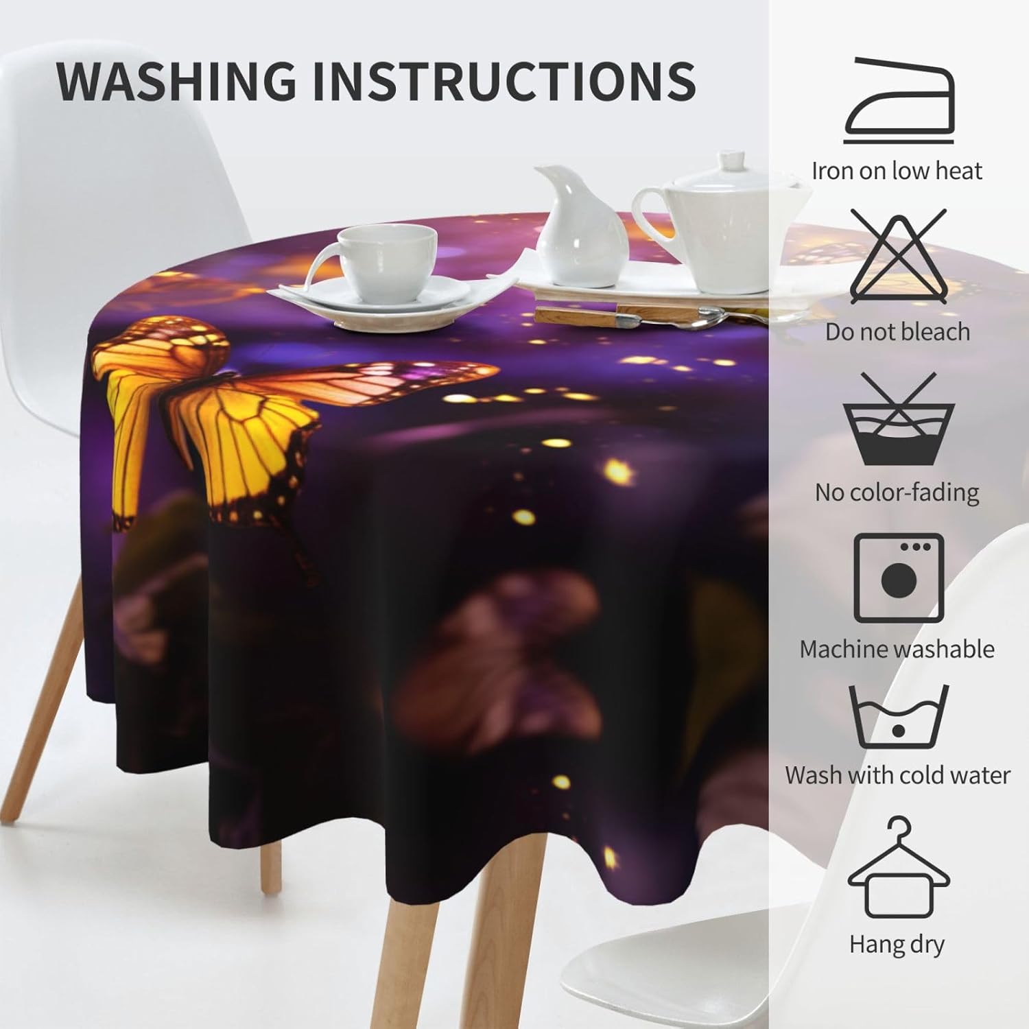 Violet-Gold Butterflies3 Print Wrinkle Free Dining Table Cover for Birthday Party Farmhouse Tablecloths Up to 60 x 60 Inches