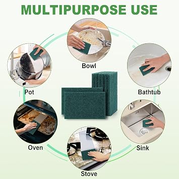 200 Pack Green Scrubbing Pads, Heavy Duty Scouring Pads,Dish Scrubber Reusable for Cleaning, Multipurpose Scrub Pads for Household Kitchen Dishes Pots Pans & Metal Grill- 4.3 x 2.75 x 0.3 Inches