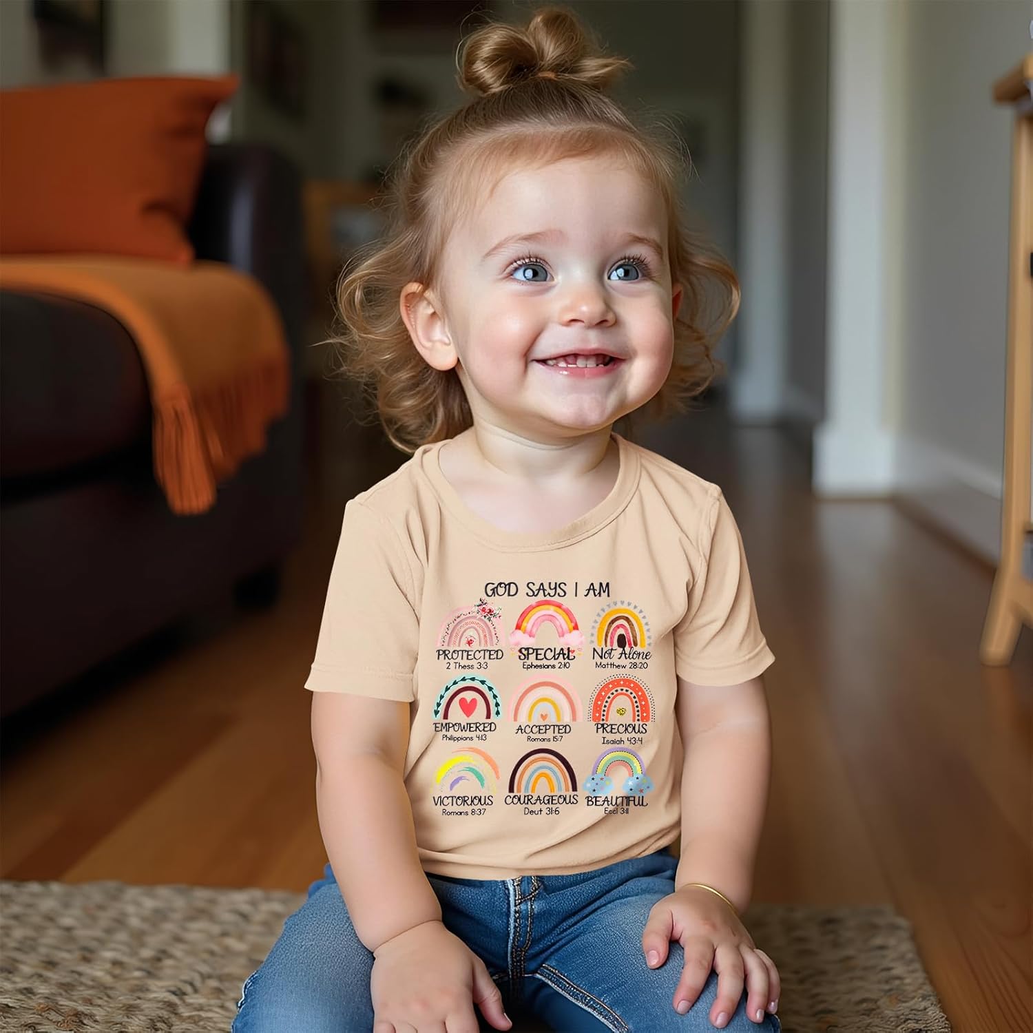 CM C&M WODRO Toddler Baby Girl Christian Shirt God Says I Am Rainbow T-Shirt Kids Bible Verse Religious Short Sleeve Tee Tops - Image 4