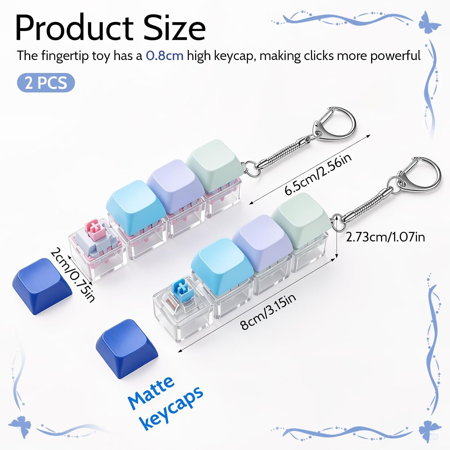 Qianyu 2 Pcs Keyboard Fidget Toy Silent and Loud Keyboard Fidget Keychain Fidgets Clicker Keychain Keyboards Fidgets Clicker Cube Mechanical Key Button Clickers for Adults Office Home