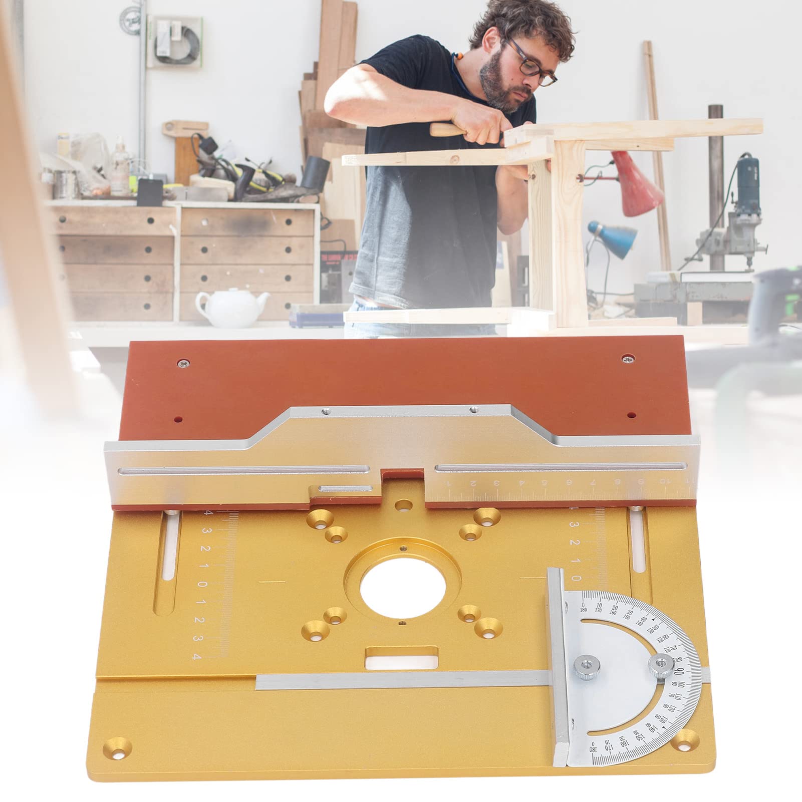 Placa de elevación de enrutador profesional Aleación de aluminio Carpintería de madera Placa de chaflán con escamas grabadas para taller de garaje y proyectos de bricolaje