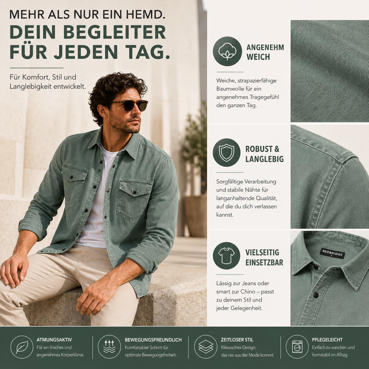 Redbridge Premium Denim Hemd Jeanshemd Baumwolle Casual