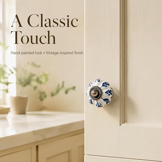Geesatis Ivory & Blue Ceramic Knobs,Pumpkin Knobs,8Pcs,1.3 Cabinet Pulls