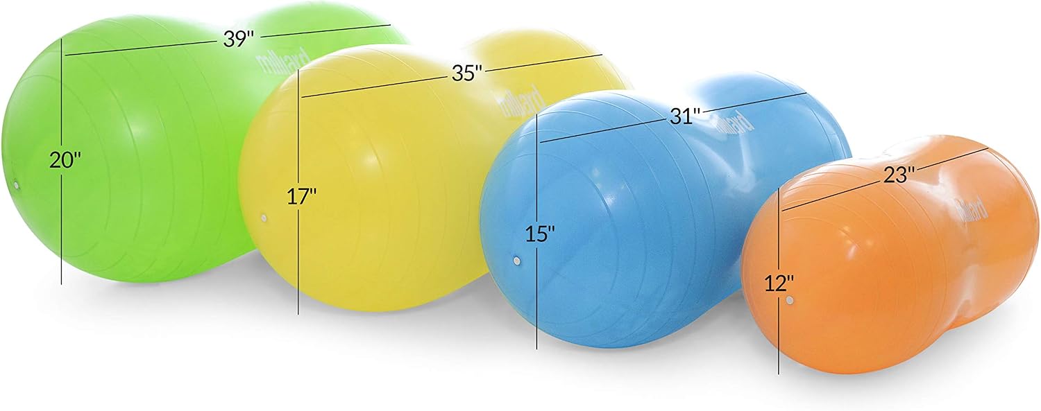 Milliard Peanut Ball Variety Pack - Approximate Sizes: Green 39x20 inch (100x50cm) and Blue 31x15 inch (80x40cm) Physio Roll