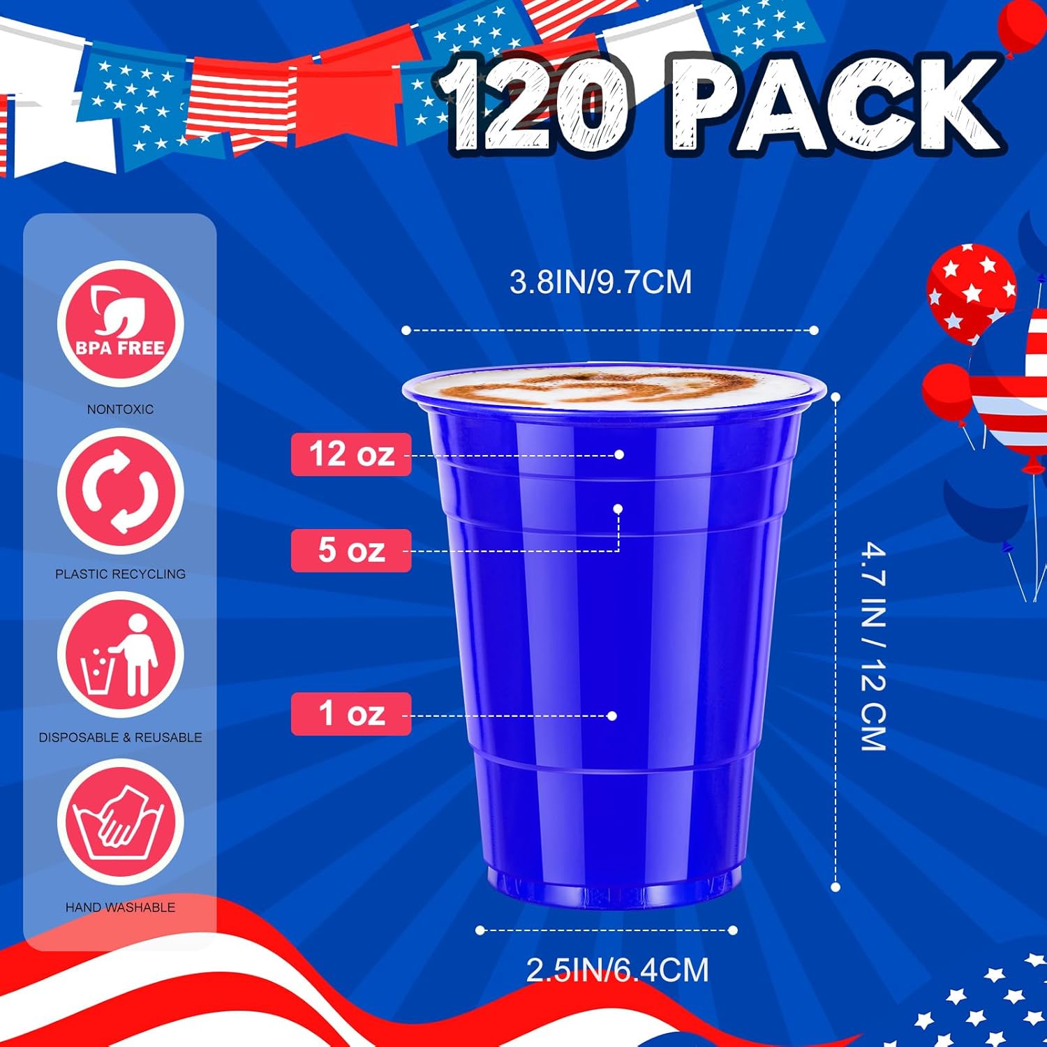 120 Pcs 16 oz Blue Plastic Cups Blue Plastic Disposable Cups 16 oz Blue Party Cups for drinking Tastings served Snacks Barbecues Picnics - Image 2