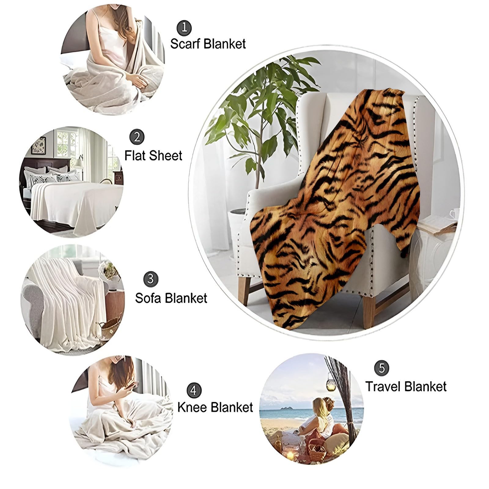 Kuscheldecke Flauschig Fleece Überwurf Braunes Tigermuster Flanell Sherpa Decke, Winterdecke Über Bett Oder Sofa, Weiche Decke für Reisen Camping 150x200cm