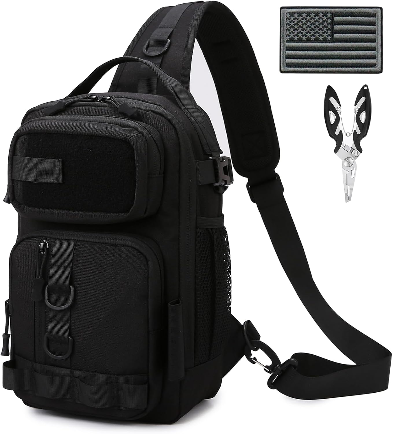 Fishing Backpack Sling Tackle Bag, Lightweight Fish Shoulder Backpacks Tactical Tool Bags for Storge Fish Gear and Equipment with US Flag Patch and Fishing Plier (1 Pack Black) Fishing Backpack Sling Tackle Bag, Lightweight Fish Shoulder Backpacks Tactical Tool Bags for Storge Fish Gear and Equipment with US Flag Patch and Fishing Plier (1 Pack Black)