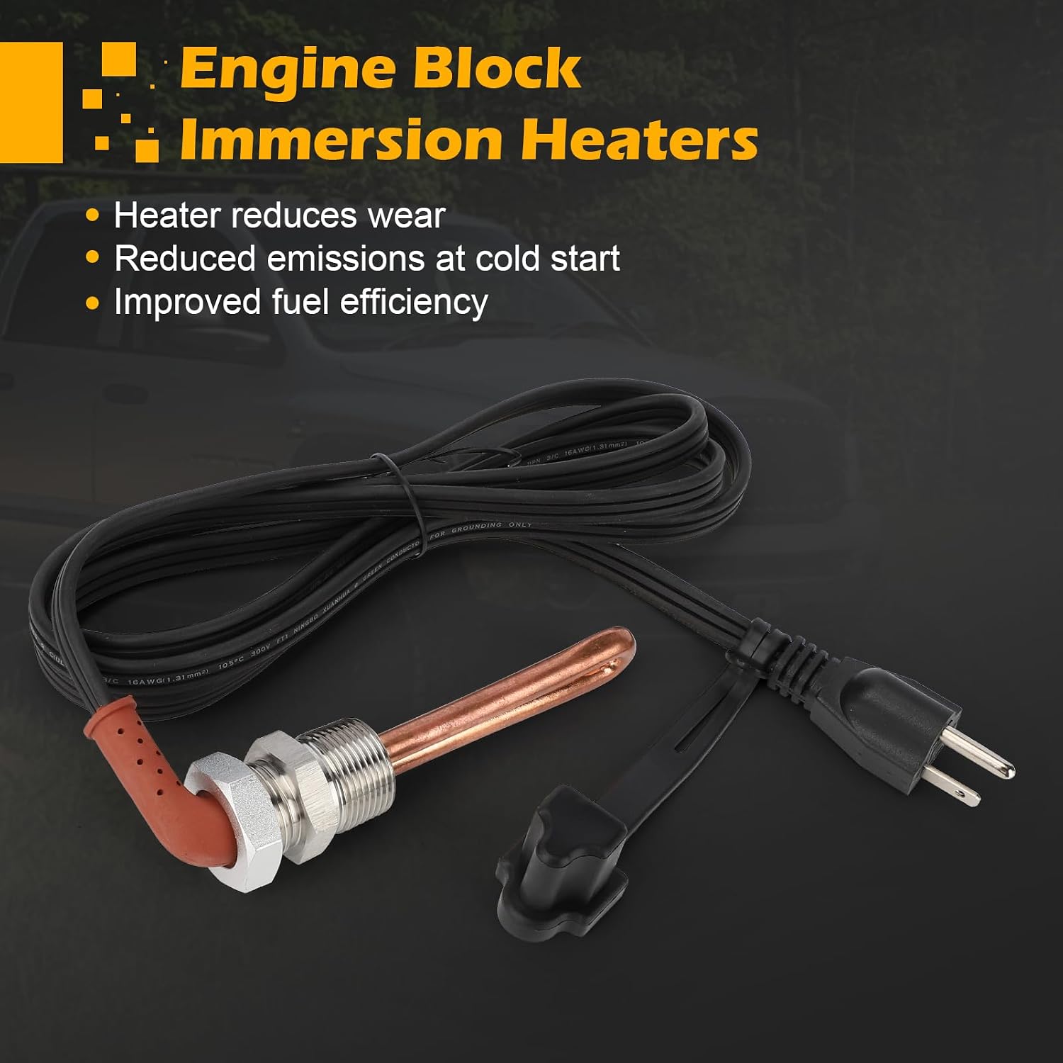 3500069 Engine Block Immersion Heater with Cover Cap for Ford, Lincoln, Mercury, International/Navistar, John Deere, 27mm Thread / 120 Volts /1000 Watts