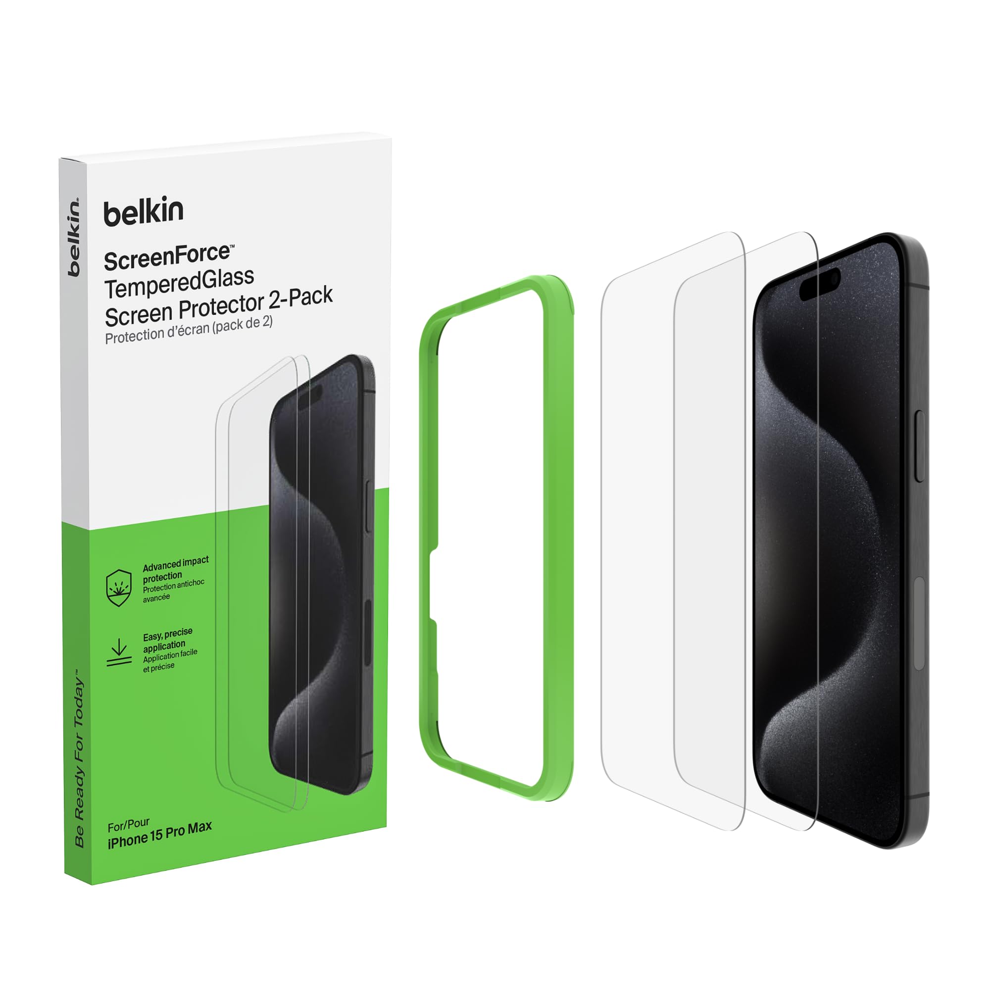 Belkin Tempered Glass Screen Protector Guard for iPhone 15 Pro Max - 2 Pack Smartphone (B0CH846DLF) Amazon Price History, Amazon Price Tracker